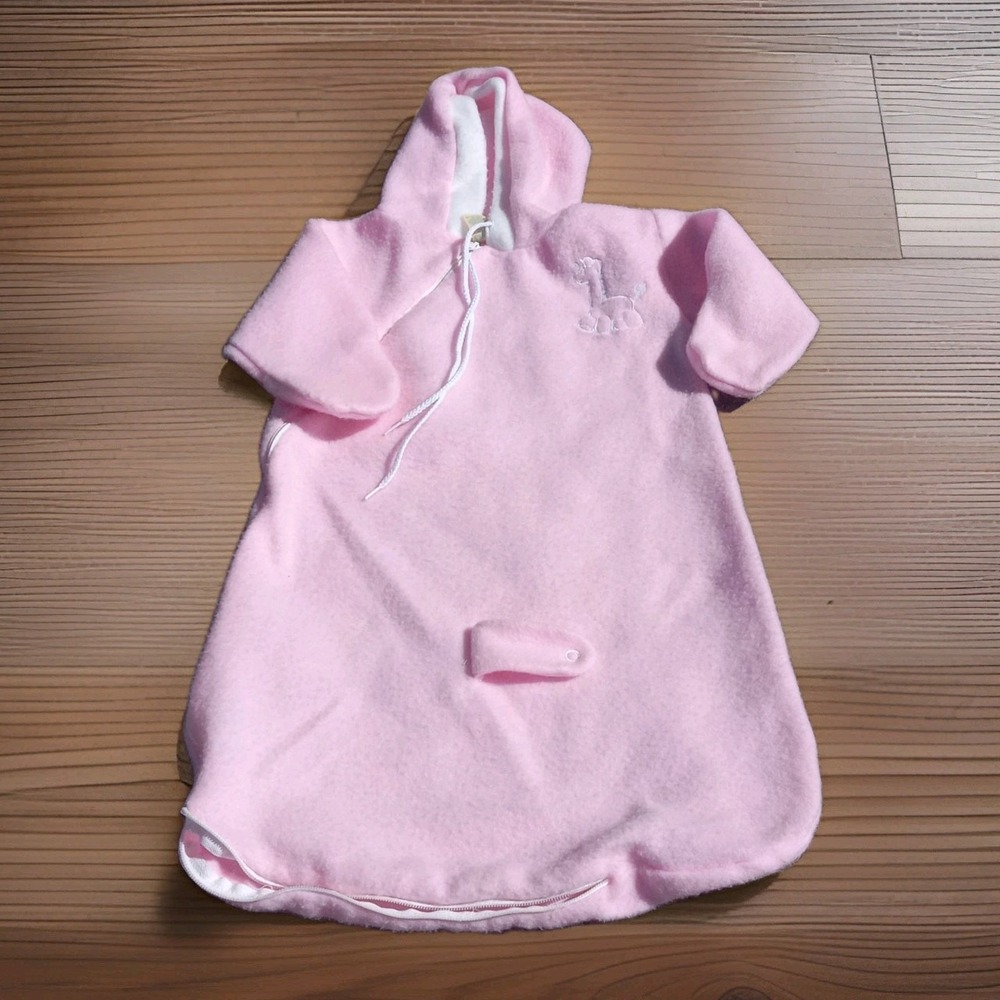 Vtg 80s Carters Baby Giraffe Fleece Bunting Sleep Bag Pajamas Car Seat Slot 6 mo